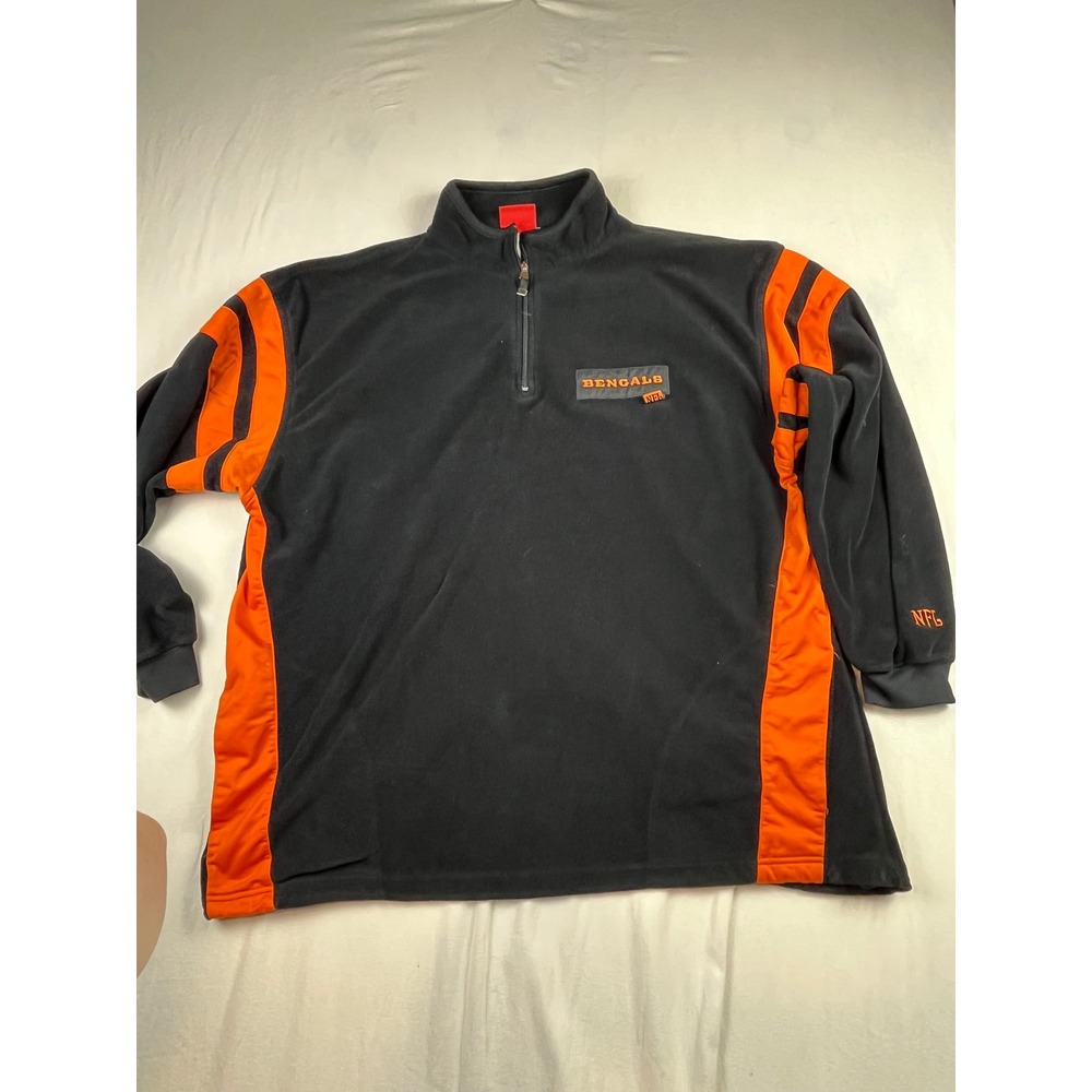 NFL Cincinnati Bengals Quarter Zip Fleece Pullover Black Orange Mens XL